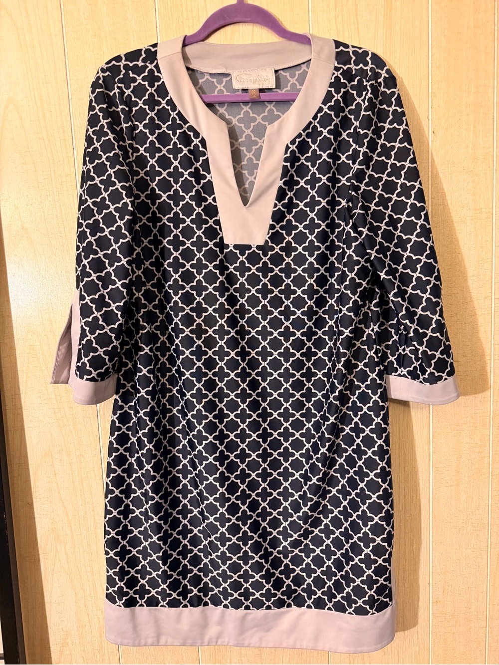 Pappagallo Navy and Light Pink Geometric Tunic Dress
